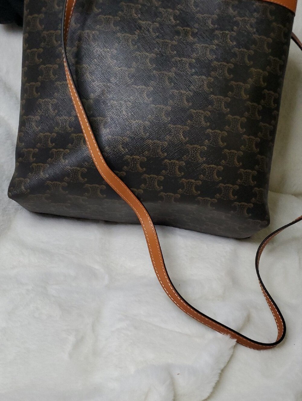 Celine Brown Canvas Monogram Tote with Tan Trim - Picture 4 of 11